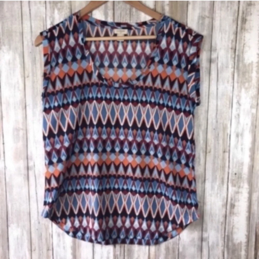 J. Crew Blue Geometric Print Sleeveless Blouse - Picture 2 of 5